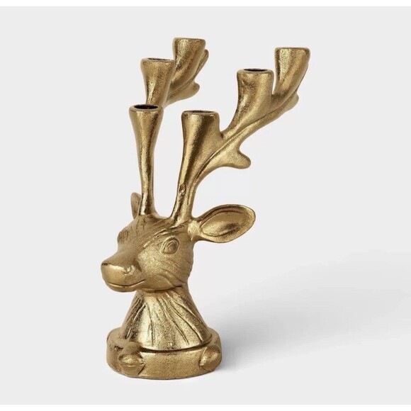 Rare Threshold Gold Deer Candelabra Taper Candle Holder Christmas Reindeer - Picture 2 of 5